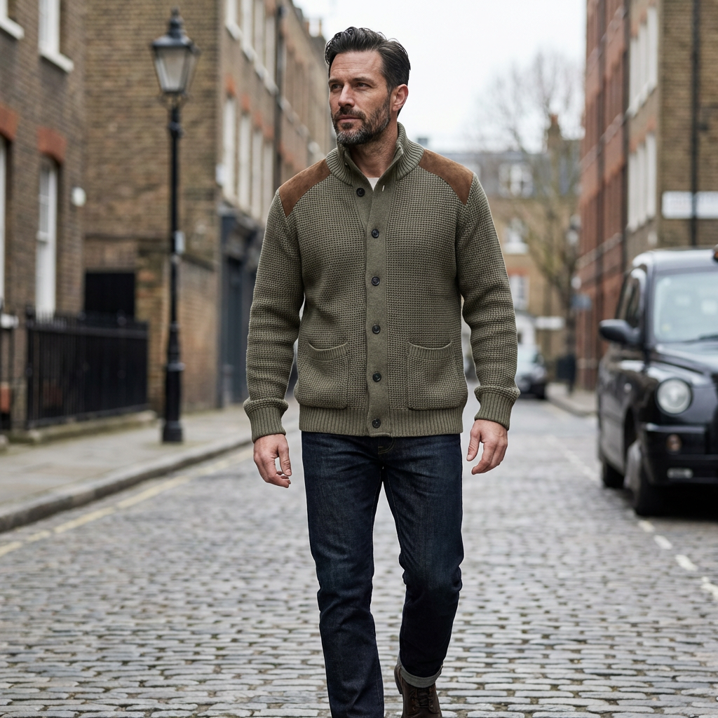 Cardigan Men Stand Collar Single-Breasted Long Sleeve