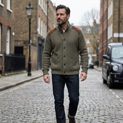 Cardigan Men Stand Collar Single-Breasted Long Sleeve