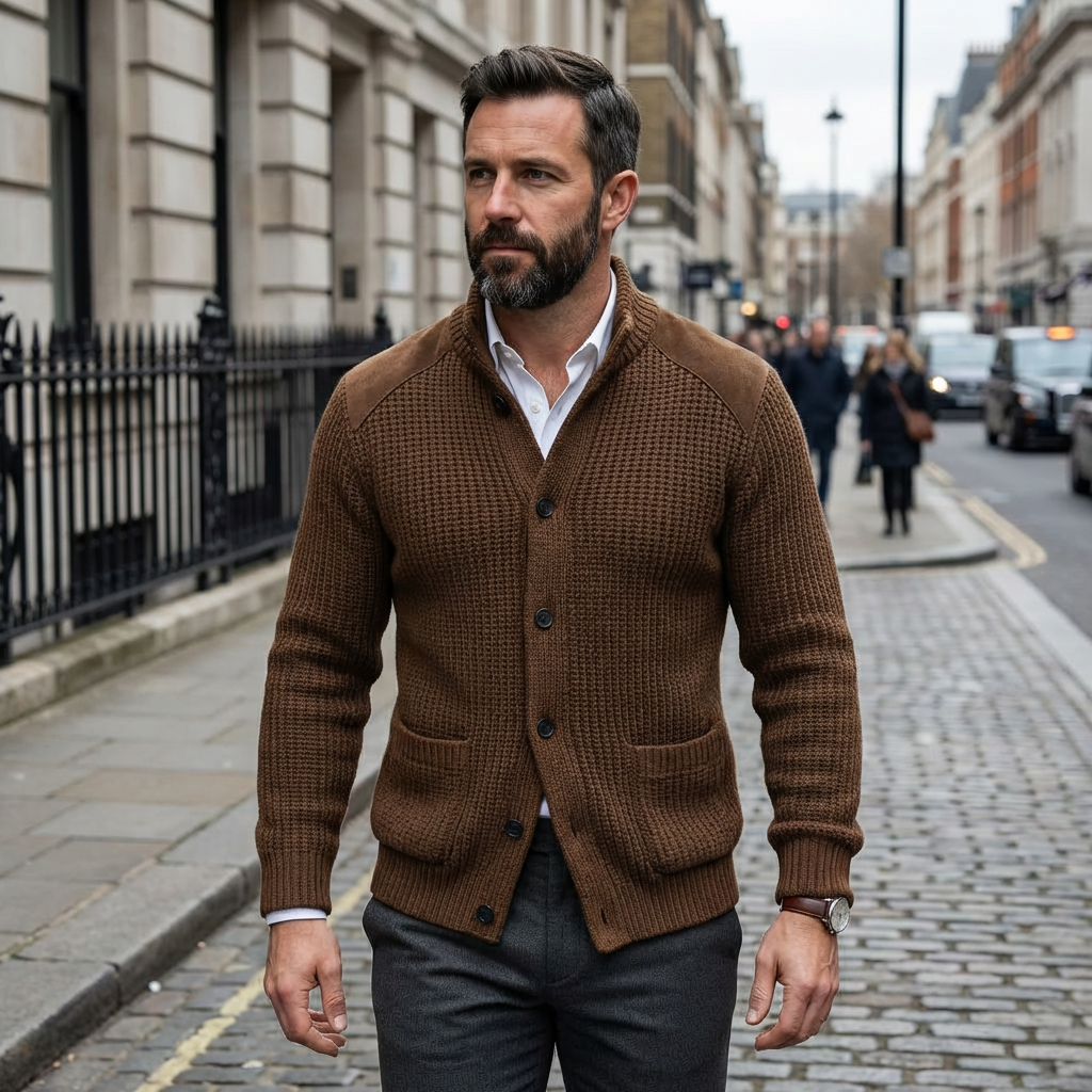 Cardigan Men Stand Collar Single-Breasted Long Sleeve