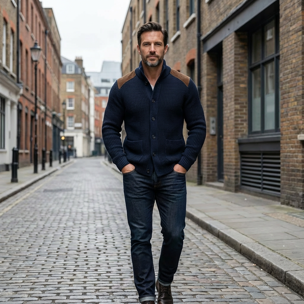 Cardigan Men Stand Collar Single-Breasted Long Sleeve