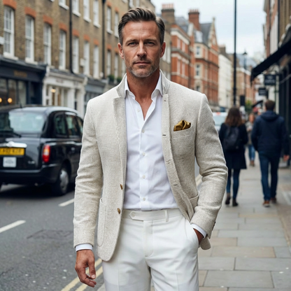 Jacket Men Stand-Up Collar Button Closure