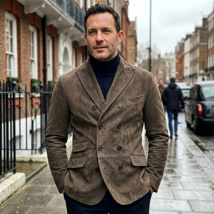 Overcoat Men Stand Collar Classic Cut Distressed Design