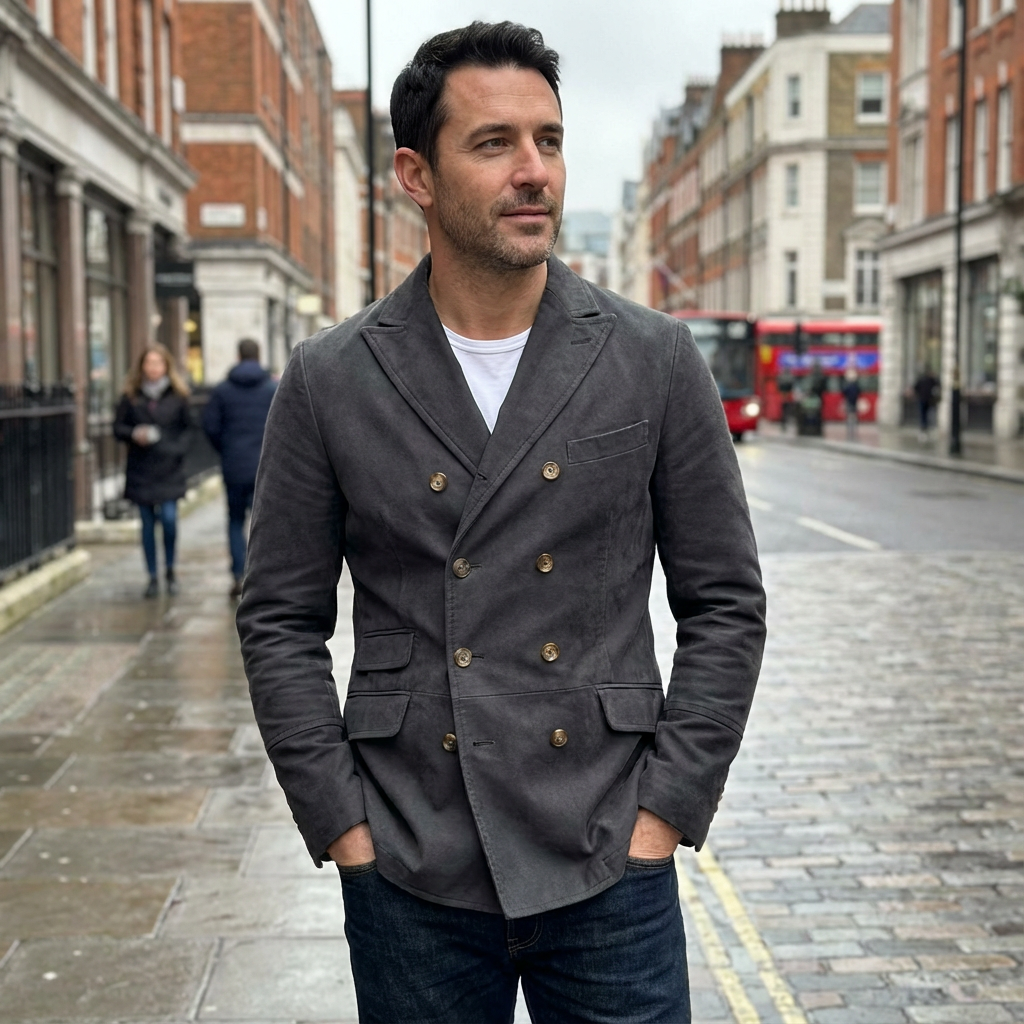 Overcoat Men Stand Collar Classic Cut Distressed Design