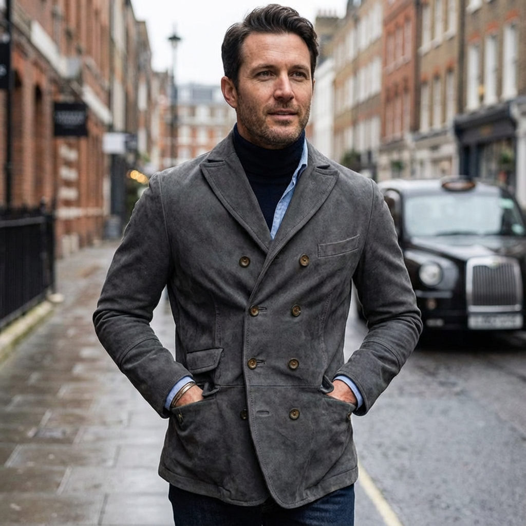 Overcoat Men Stand Collar Classic Cut Distressed Design