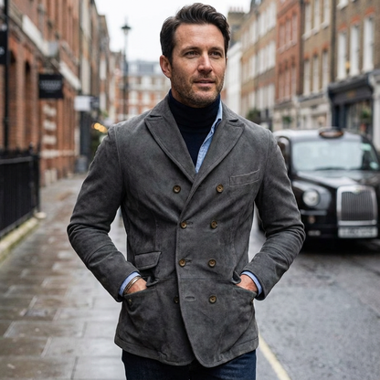 Overcoat Men Stand Collar Classic Cut Distressed Design