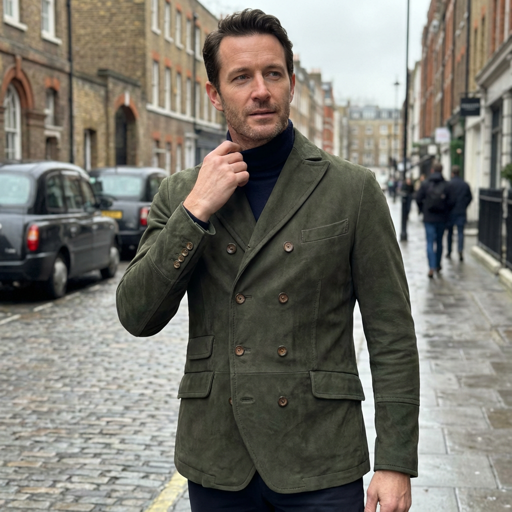 Overcoat Men Stand Collar Classic Cut Distressed Design