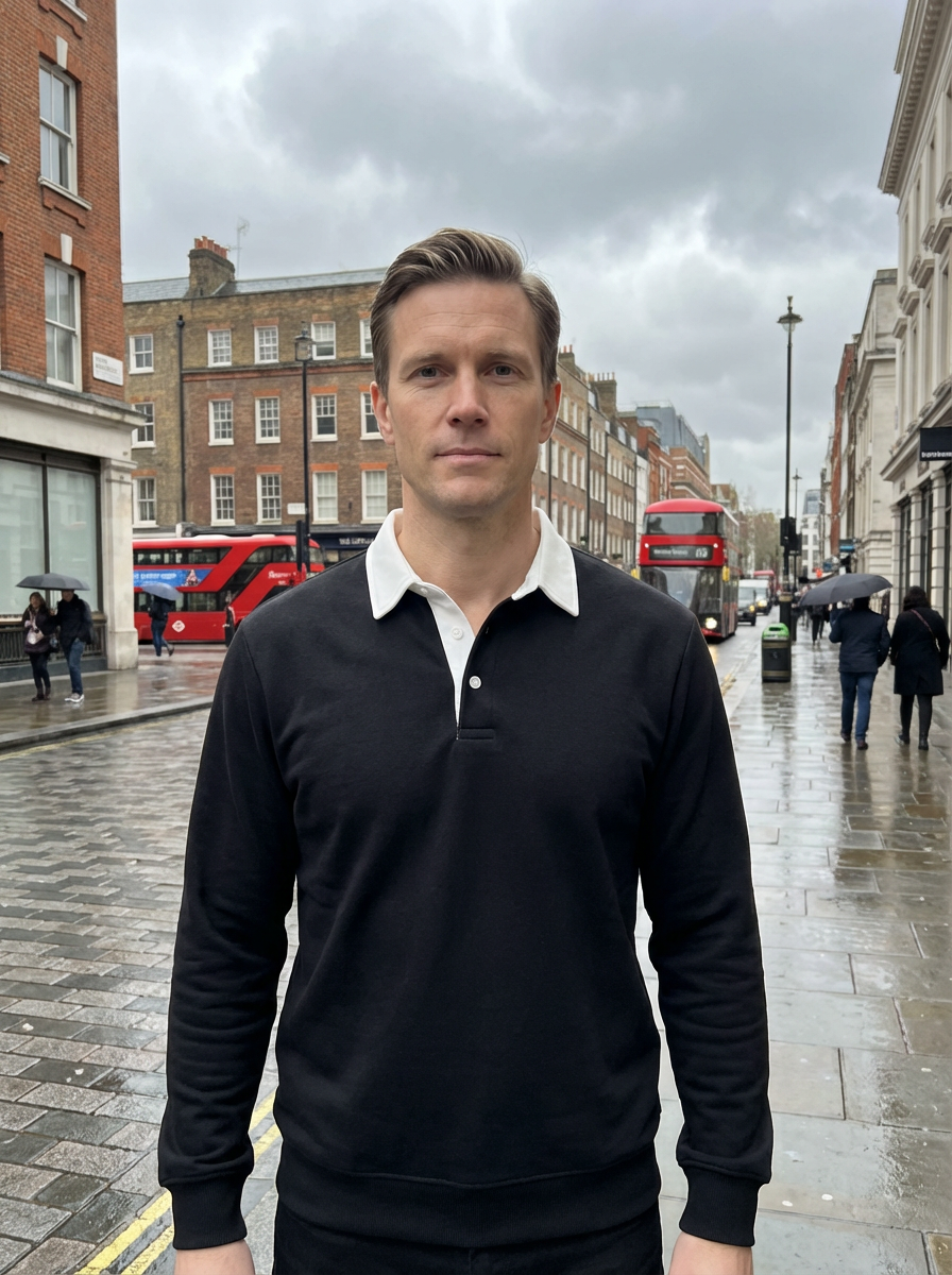 Polo Shirt Men Long Sleeve Button Collar Casual