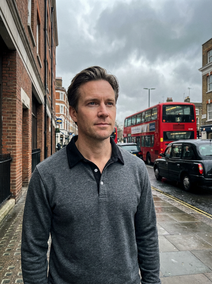 Polo Shirt Men Long Sleeve Button Collar Casual