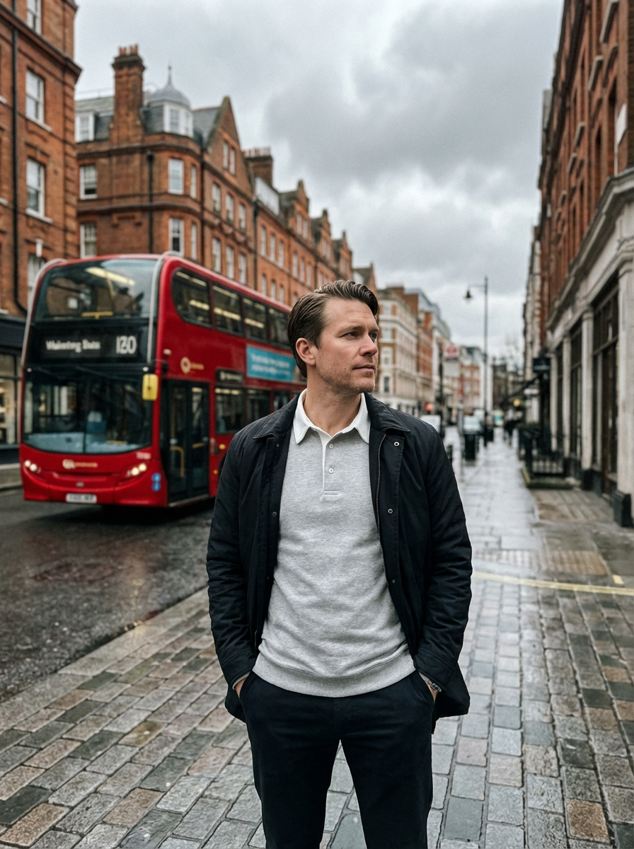 Polo Shirt Men Long Sleeve Button Collar Casual