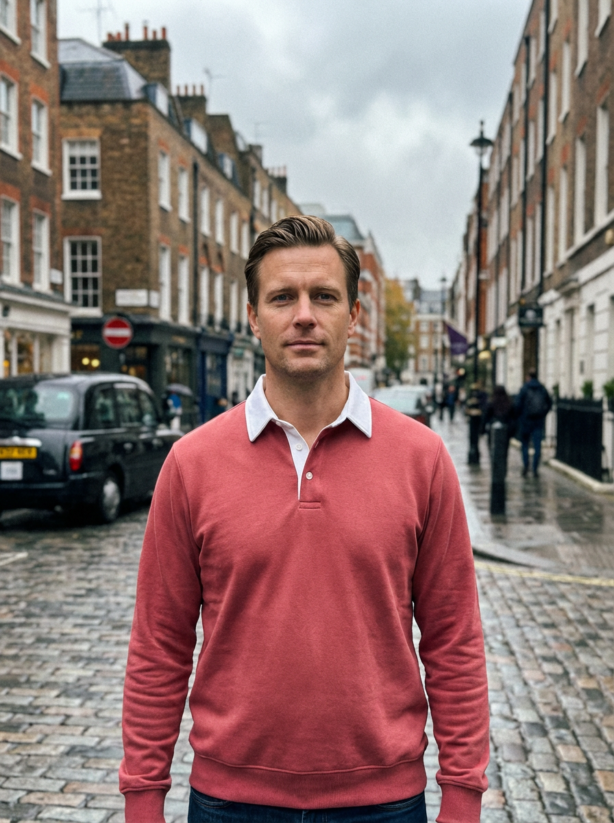 Polo Shirt Men Long Sleeve Button Collar Casual