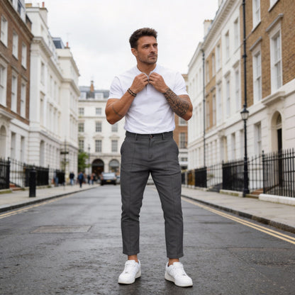 Casual Pants Men Straight Fit Double Pleat