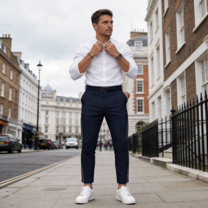 Casual Pants Men Straight Fit Double Pleat