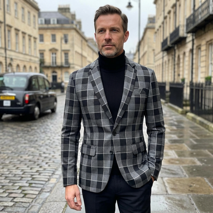 Blazer Men Notched Lapel One Button Long Sleeve