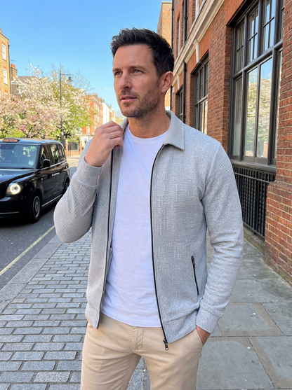 Jacket Men Lapel Collar Zipper Pockets Long Sleeve