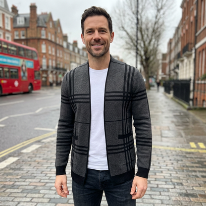 Men’s Cardigan V-Neck Checked Pattern Slim Fit