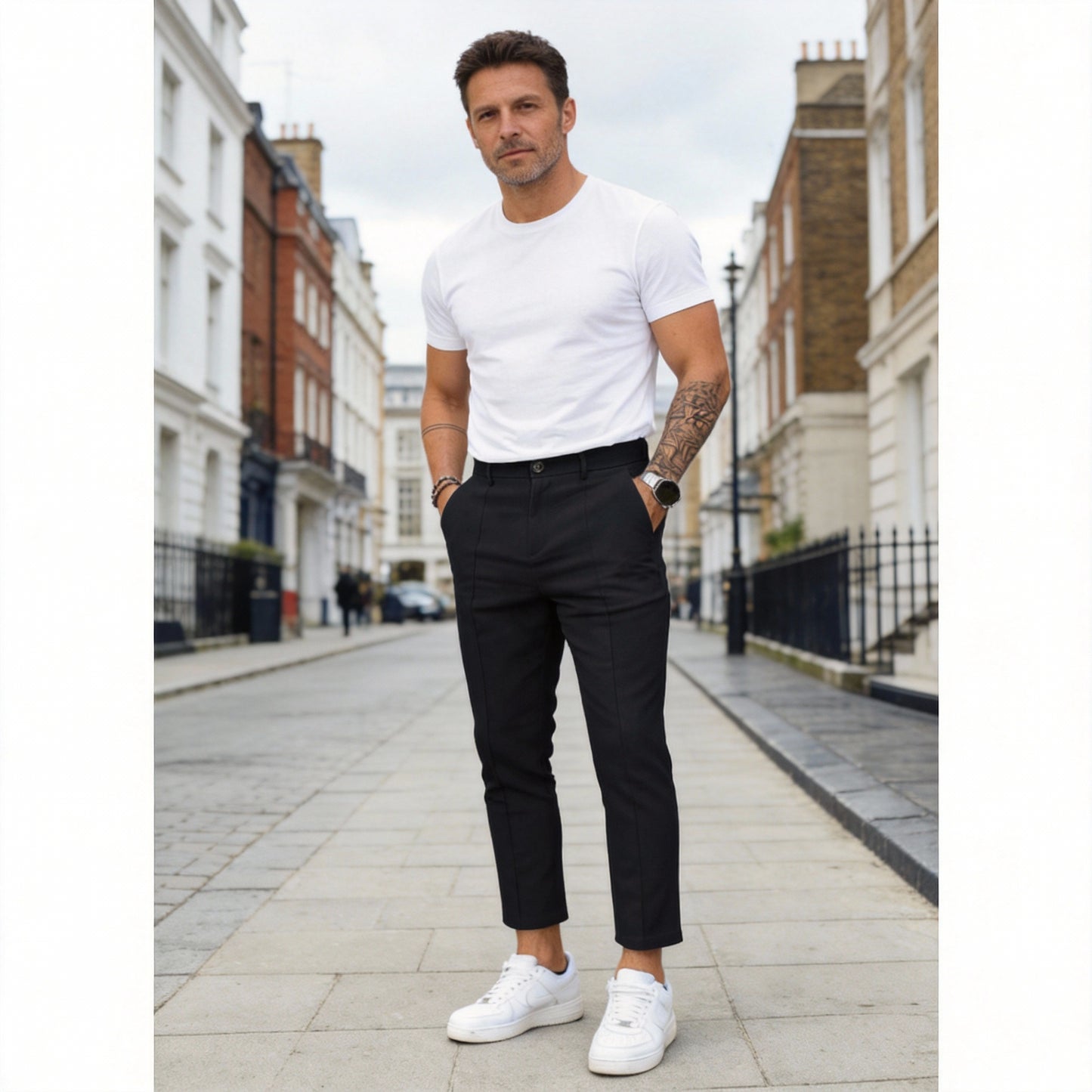 Casual Pants Men Straight Fit Double Pleat