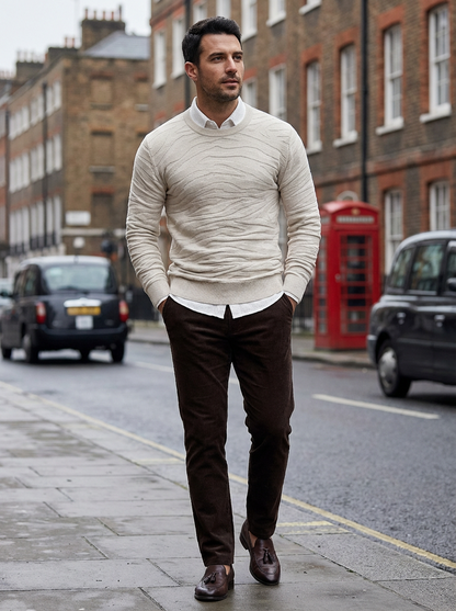 Sweater Men’s Rib-Knit Crew Neck Long Sleeve Pullover