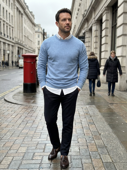 Sweater Men’s Rib-Knit Crew Neck Long Sleeve Pullover