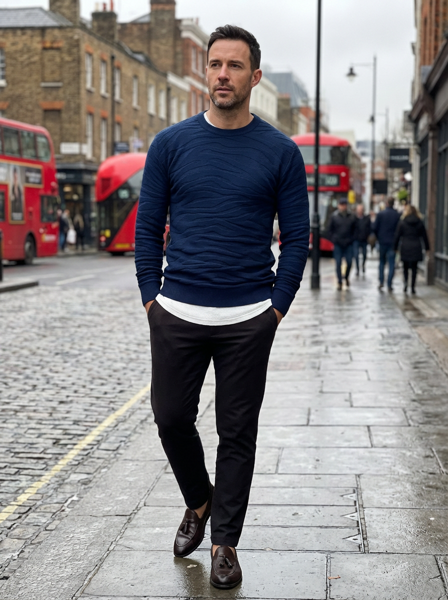 Sweater Men’s Rib-Knit Crew Neck Long Sleeve Pullover