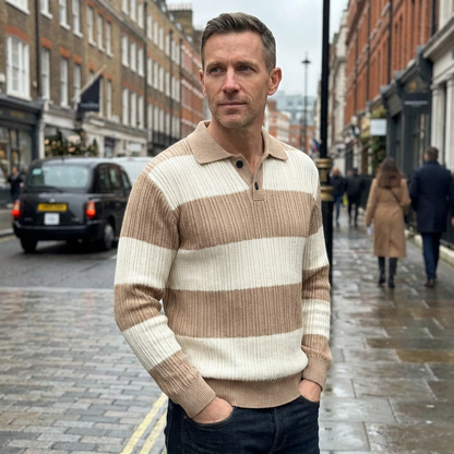 Sweater Men Striped Lapel Collar Casual Fit