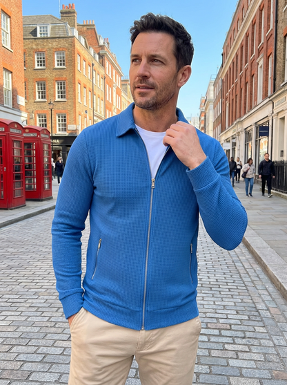 Jacket Men Lapel Collar Zipper Pockets Long Sleeve