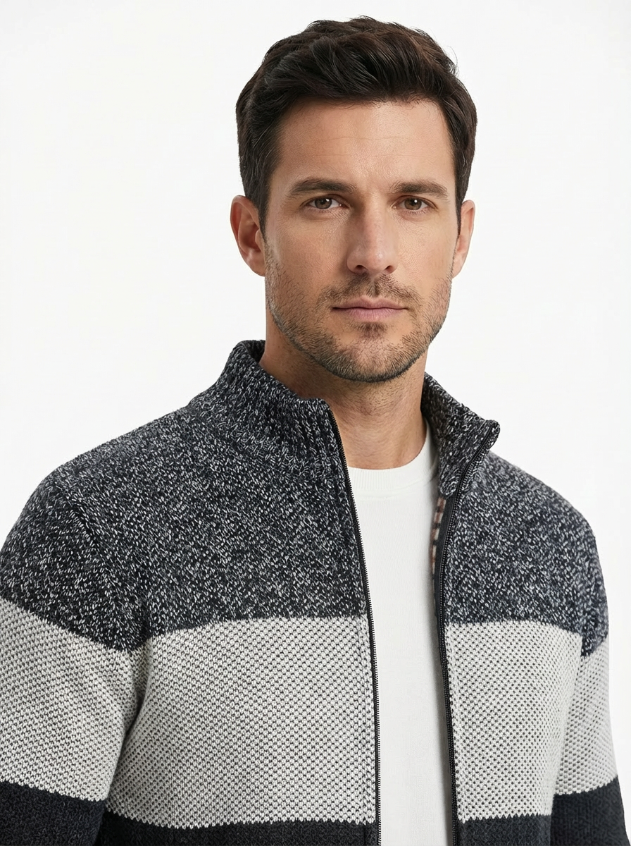 Sweater Jacket Men Stand-Up Collar Zipper Closure