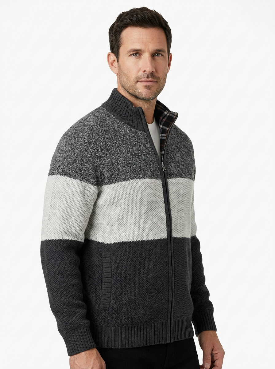 Sweater Jacket Men Stand-Up Collar Zipper Closure