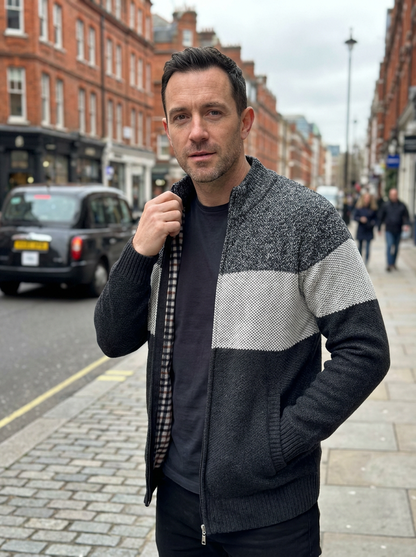 Sweater Jacket Men Stand-Up Collar Zipper Closure