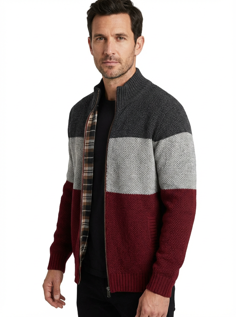 Sweater Jacket Men Stand-Up Collar Zipper Closure