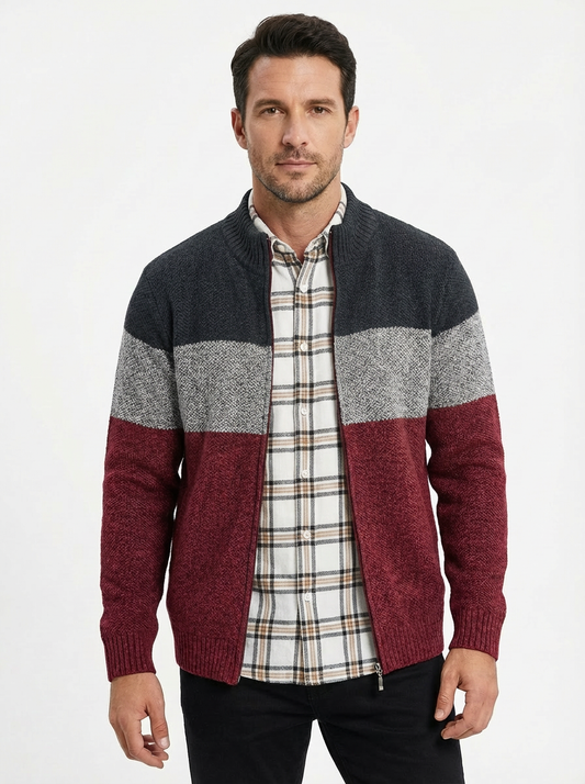 Sweater Jacket Men Stand-Up Collar Zipper Closure
