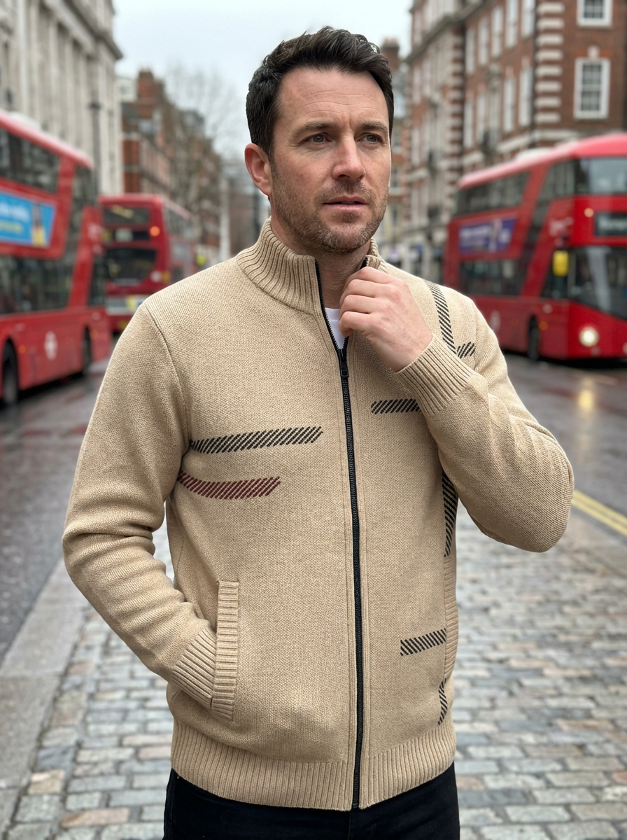 Cardigan Jacket Men Stand Neck Casual Fit