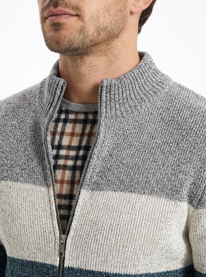 Sweater Jacket Men Stand-Up Collar Zipper Closure
