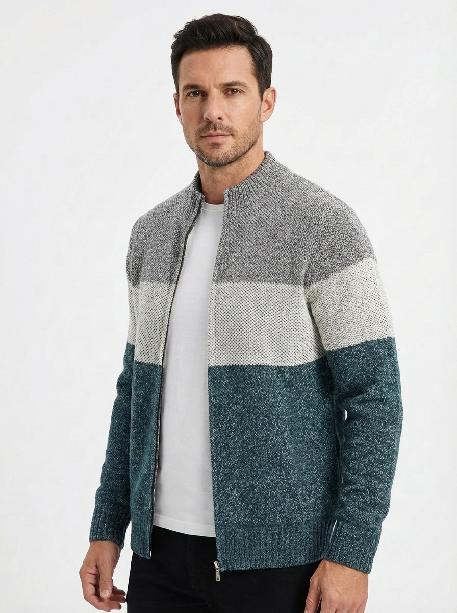 Sweater Jacket Men Stand-Up Collar Zipper Closure