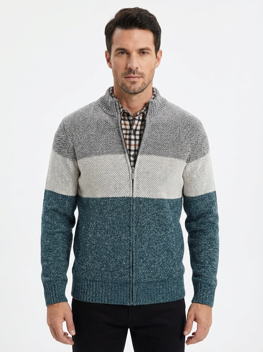 Sweater Jacket Men Stand-Up Collar Zipper Closure