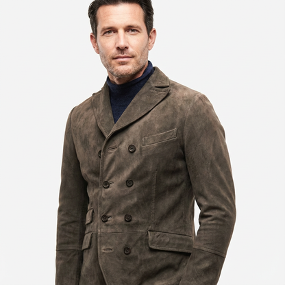 Overcoat Men Stand Collar Classic Cut Distressed Design