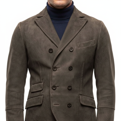 Overcoat Men Stand Collar Classic Cut Distressed Design