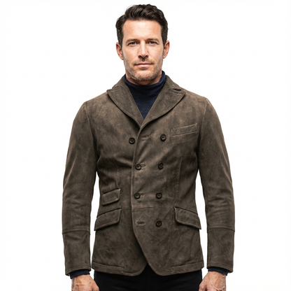 Overcoat Men Stand Collar Classic Cut Distressed Design
