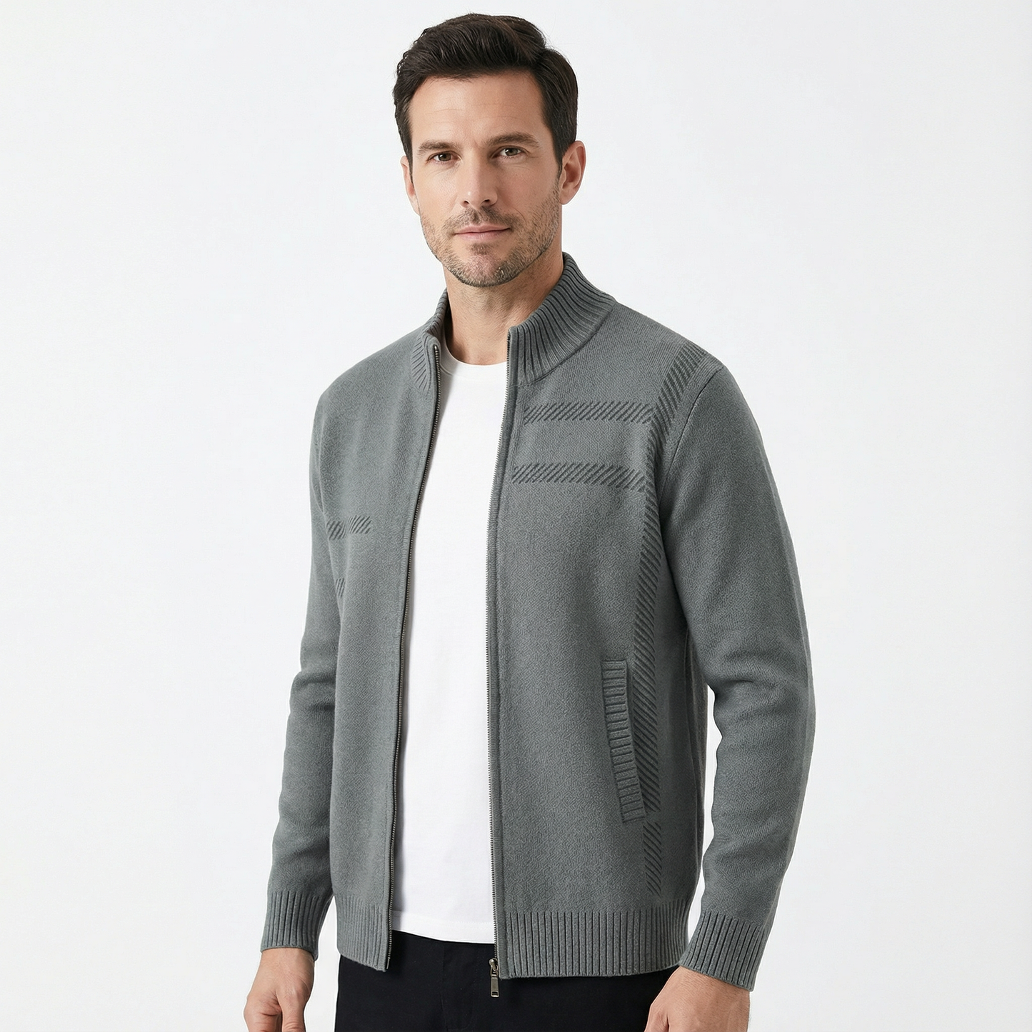 Cardigan Jacket Men Stand Neck Casual Fit