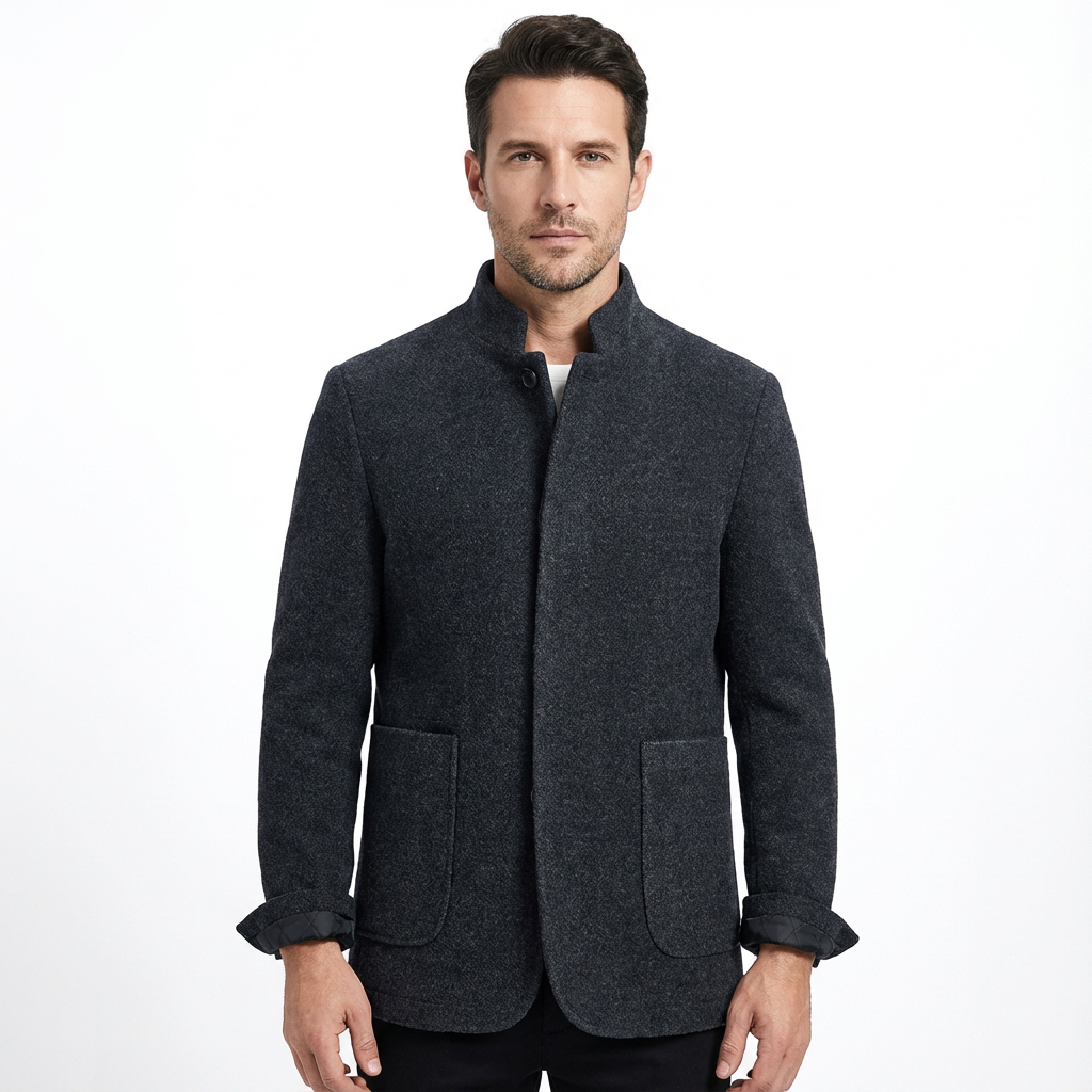 Jacket Men Stand-Up Collar Thickened Lined Casual