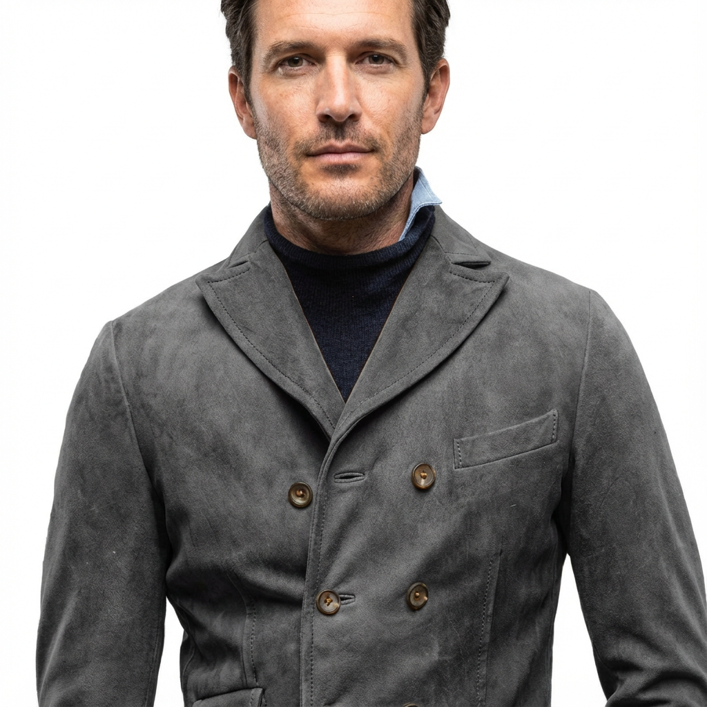 Overcoat Men Stand Collar Classic Cut Distressed Design