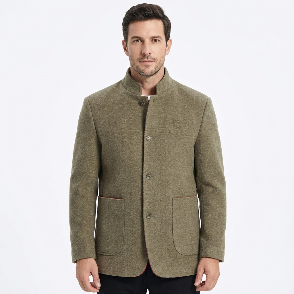 Jacket Men Stand-Up Collar Thickened Lined Casual