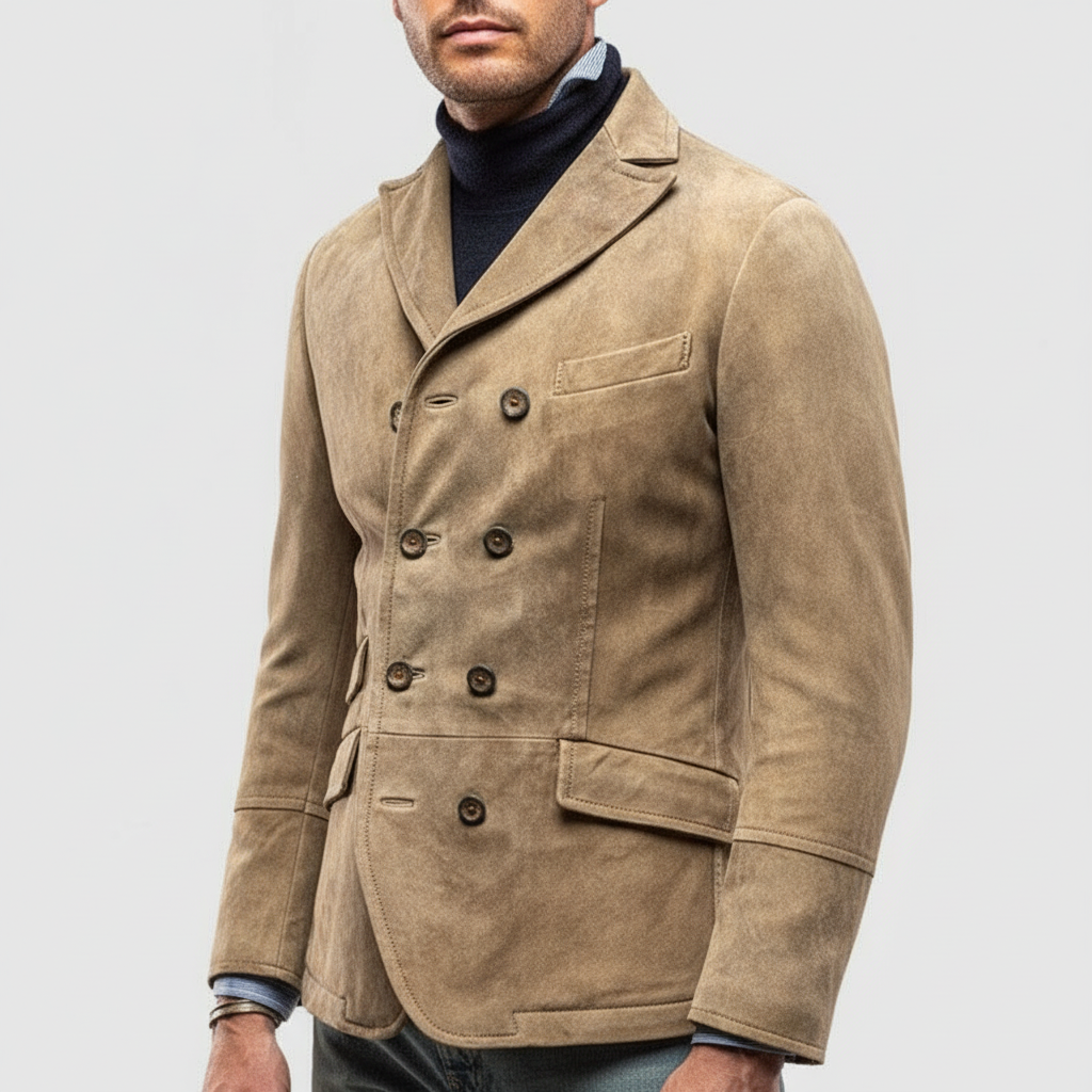 Overcoat Men Stand Collar Classic Cut Distressed Design