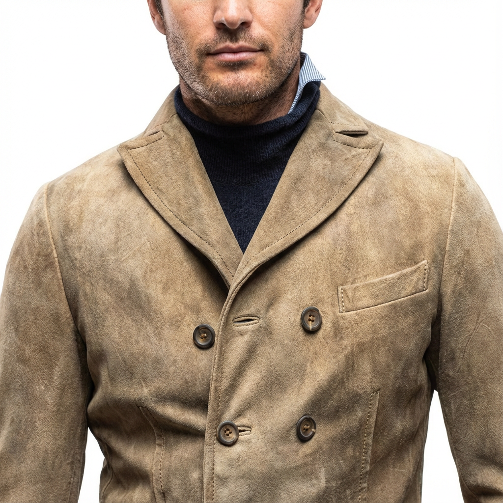 Overcoat Men Stand Collar Classic Cut Distressed Design