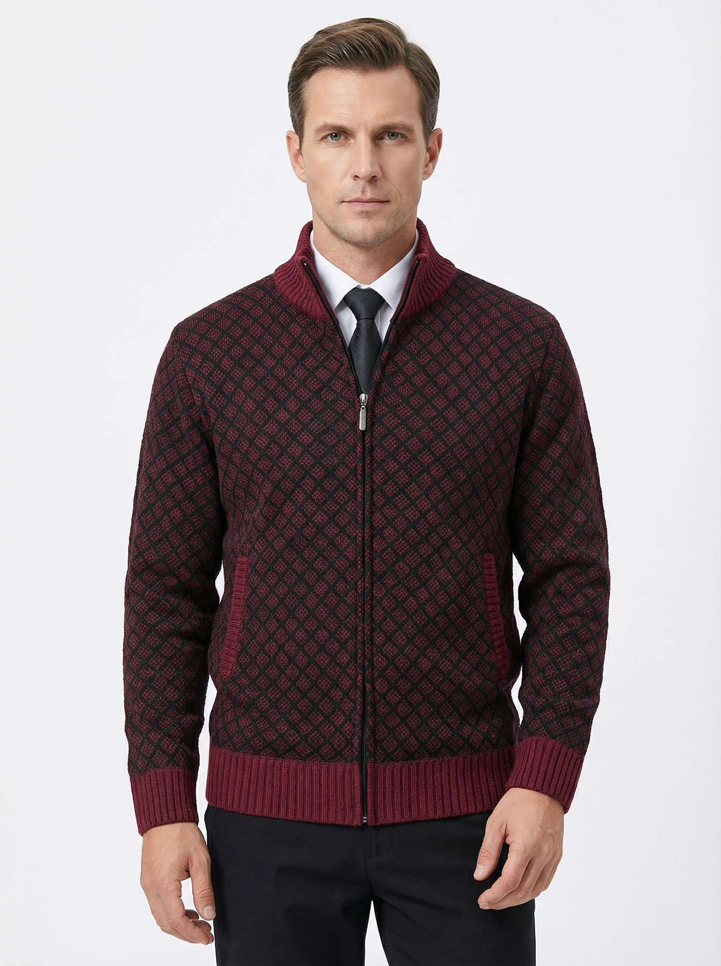 Sweater Jacket Men Stand-Up Collar Slim Fit