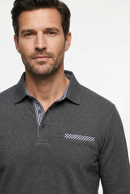 Polo Shirt Men’s Long Sleeve Turn-Down Collar Checked Pattern