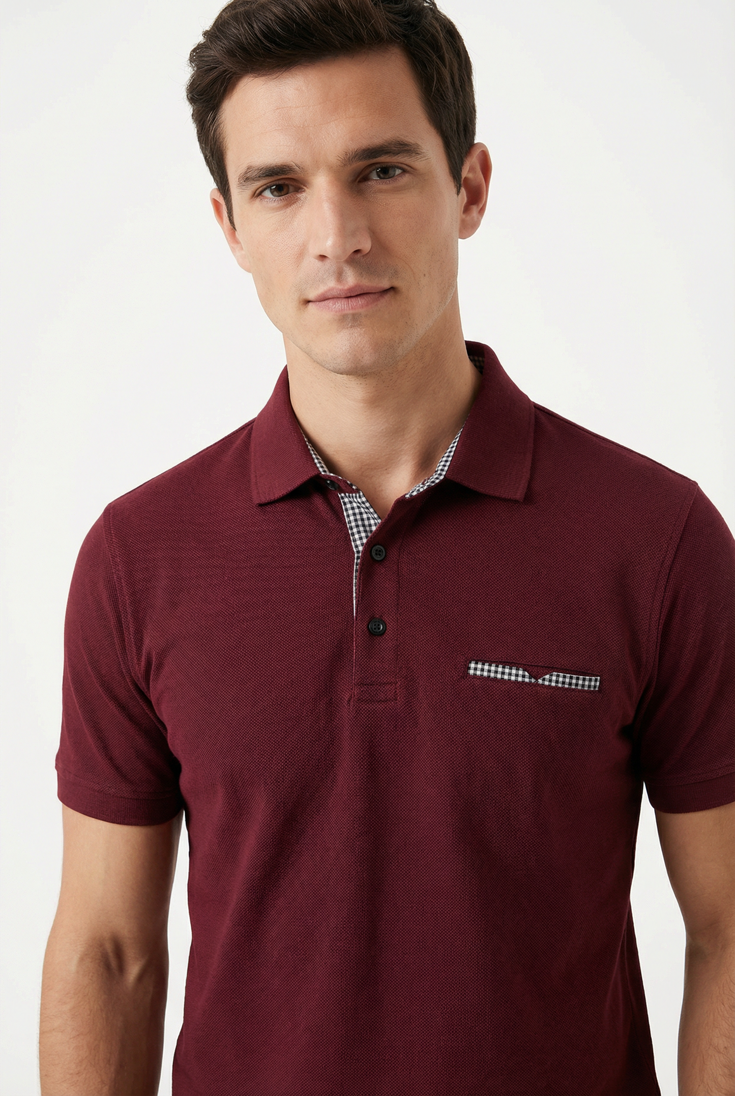Polo Shirt Men’s Long Sleeve Turn-Down Collar Checked Pattern