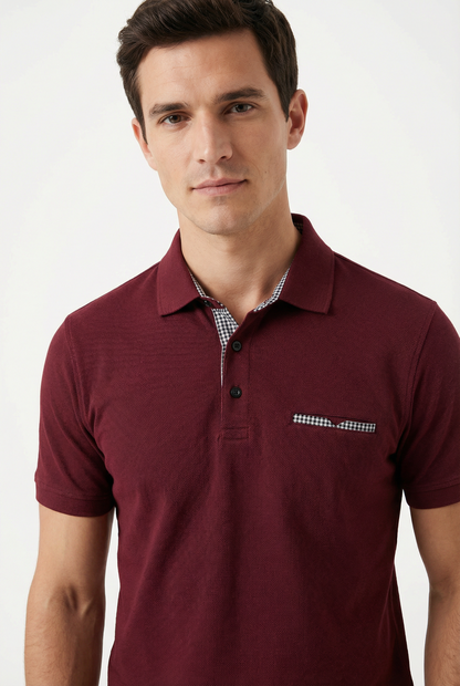 Polo Shirt Men’s Long Sleeve Turn-Down Collar Checked Pattern