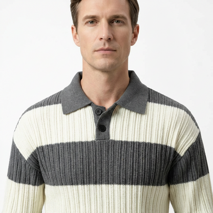 Sweater Men Striped Lapel Collar Casual Fit