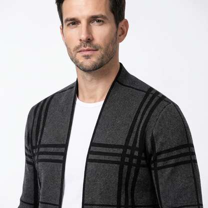 Men’s Cardigan V-Neck Checked Pattern Slim Fit