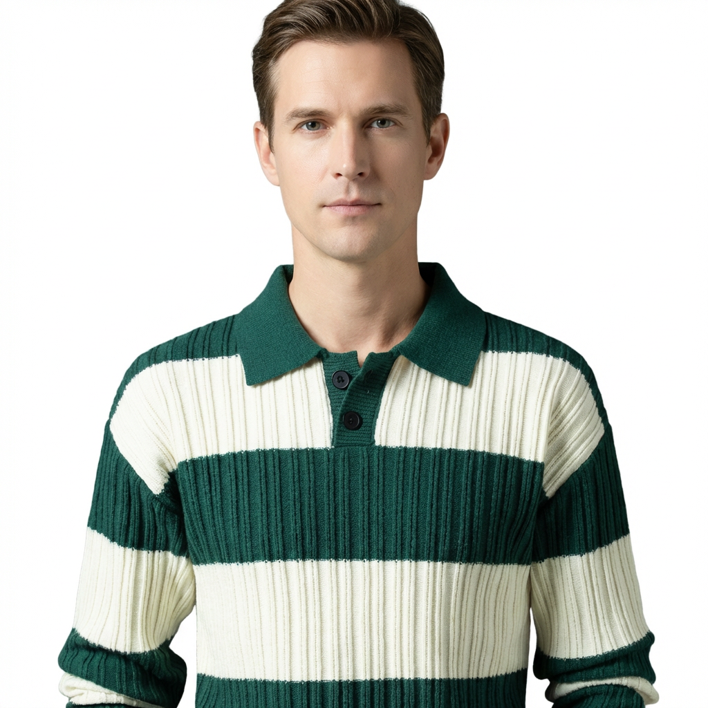 Sweater Men Striped Lapel Collar Casual Fit